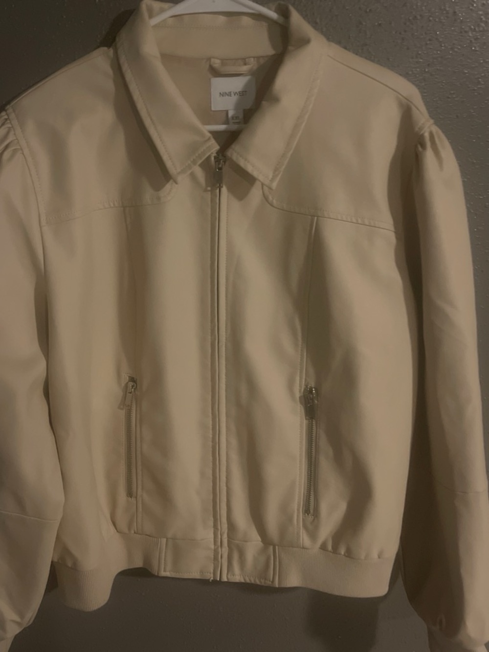 Nine West Cream Zip Bomber Jacket